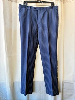 Isaia Napoli Wool Mohair & Silk Blend Size 35x30 Blue Pinstriped Dress Pants